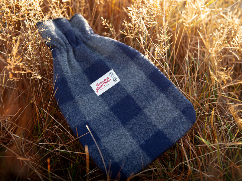 Hot Water Bottle - Grey Blue Check - By Feldon Shelter & Swanndri