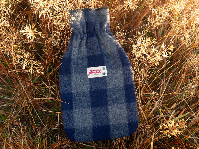 Hot Water Bottle - Grey Blue Check - By Feldon Shelter & Swanndri