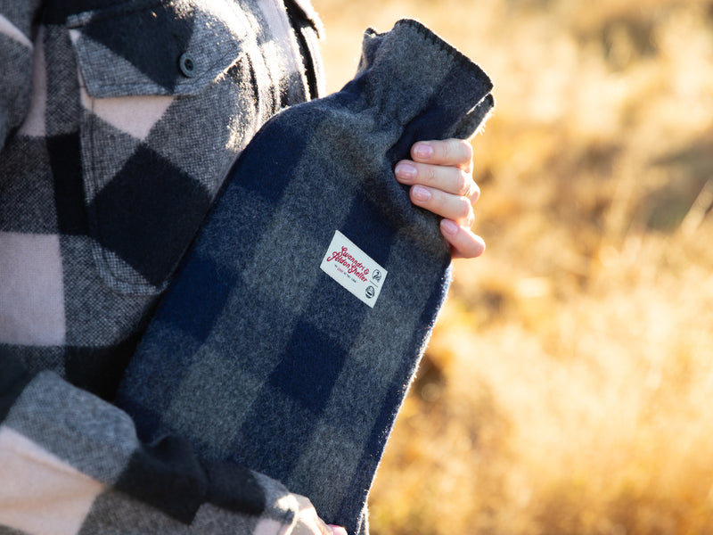 Hot Water Bottle - Grey Blue Check - By Feldon Shelter & Swanndri