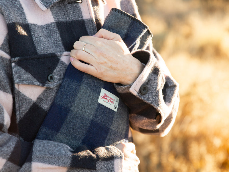 Hot Water Bottle - Grey Blue Check - By Feldon Shelter & Swanndri