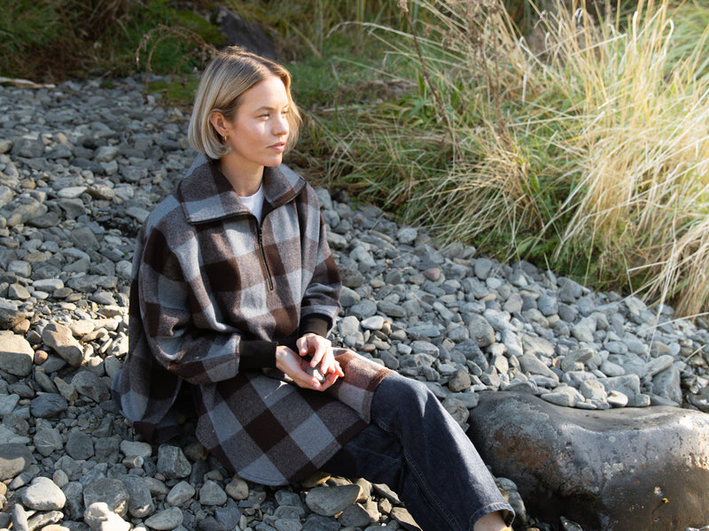 Womens Wool Camp Poncho - Walker Check - By Feldon Shelter & Swanndri