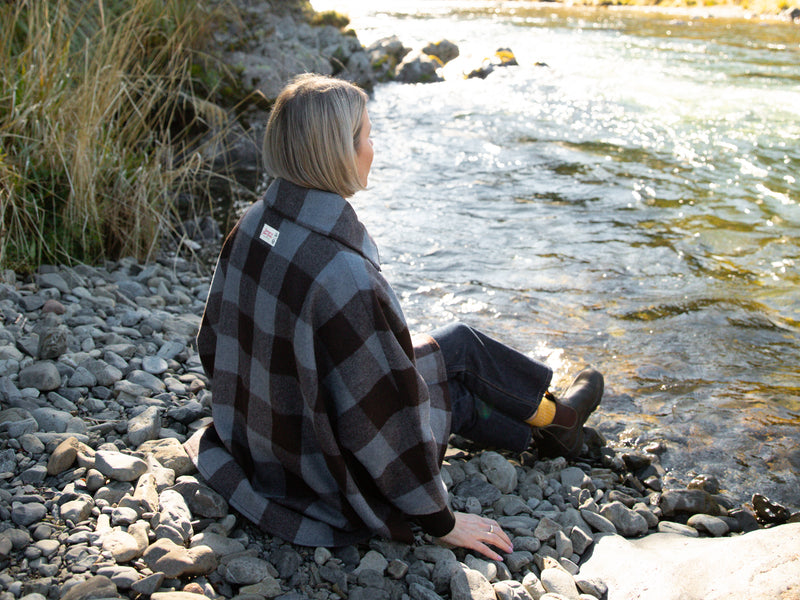 Womens Wool Camp Poncho - Walker Check - By Feldon Shelter & Swanndri