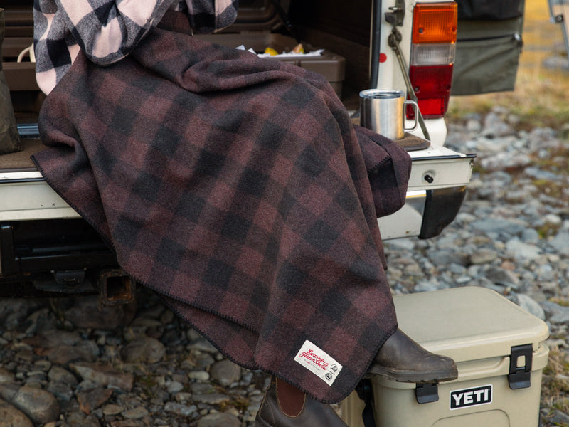 Wool Camp Blanket - Plum Check - By Feldon Shelter & Swanndri