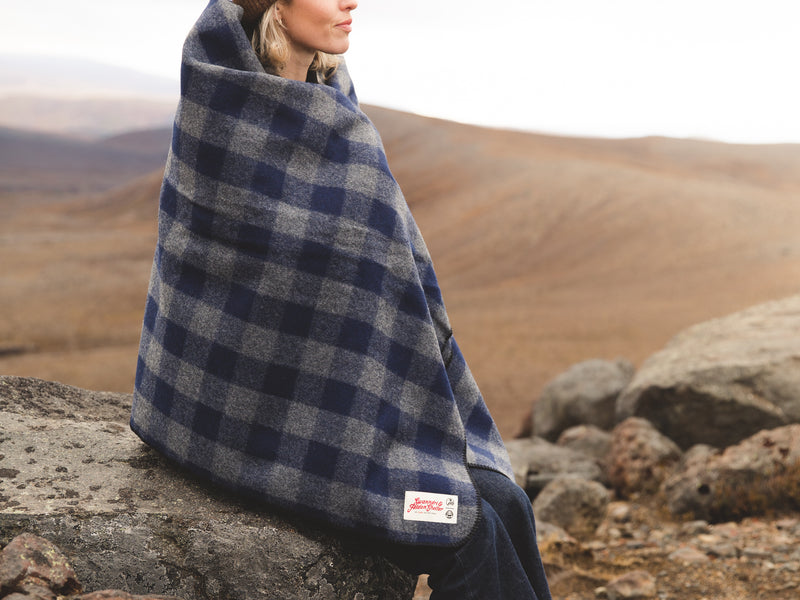 Wool Camp Blanket - Blue Check - By Feldon Shelter & Swanndri